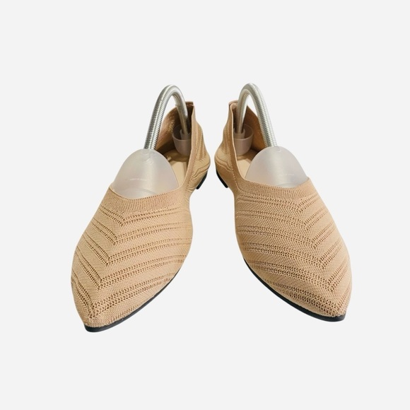 Casual Pointed Toe Fly Woven Striped Shallow Mouth Flat Bottom Khaki Sz 9.5 - Picture 4 of 11